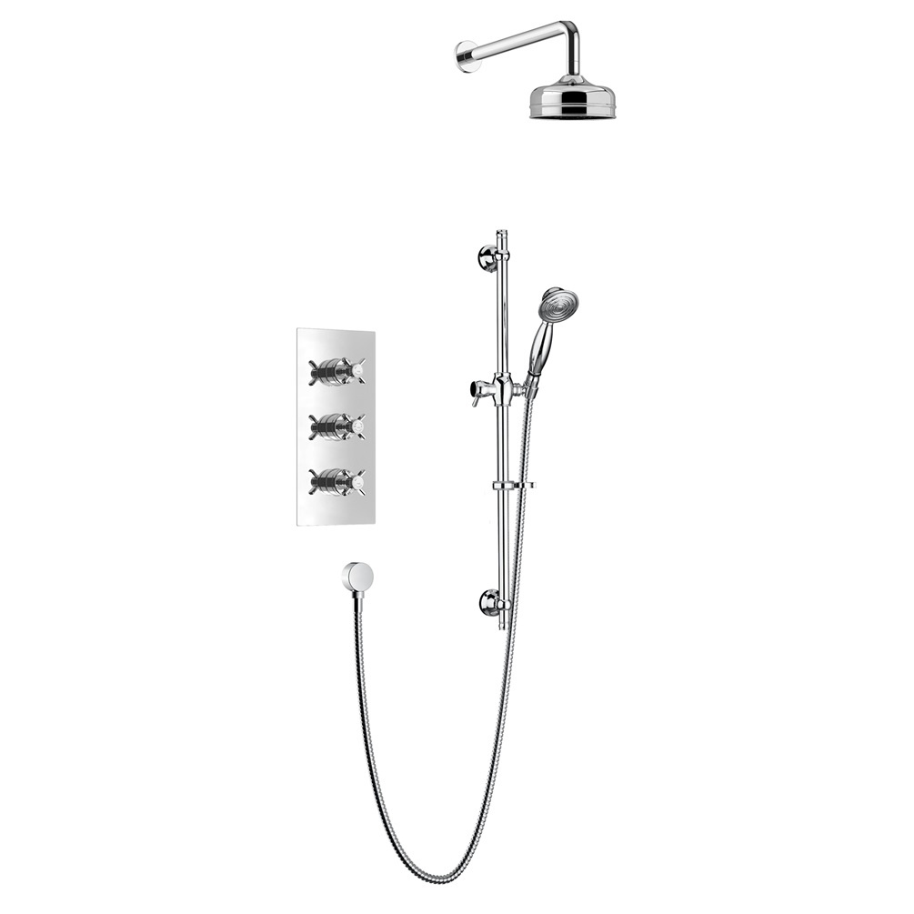 Product cut out image of Heritage Dawlish Recessed Shower With Premium Fixed Head and Flexible Riser Kit Chrome Finish SDCDUAL03